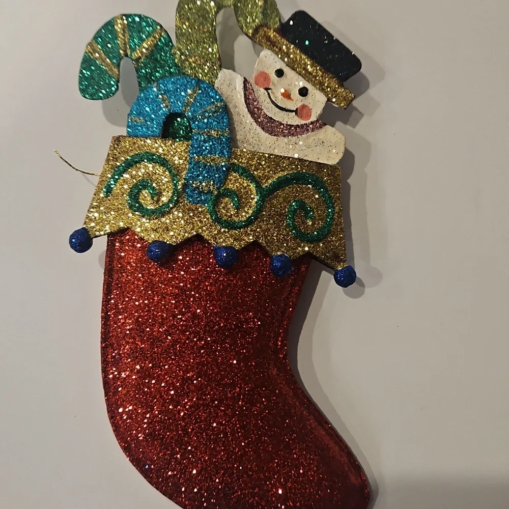 Rare Pier 1 Glittery Red Christmas Stocking Ornament